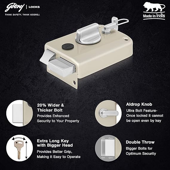 Godrej Rim Lock I Twinbolt XL+ I 1CK Latchbolt (INSIDE OPENING)