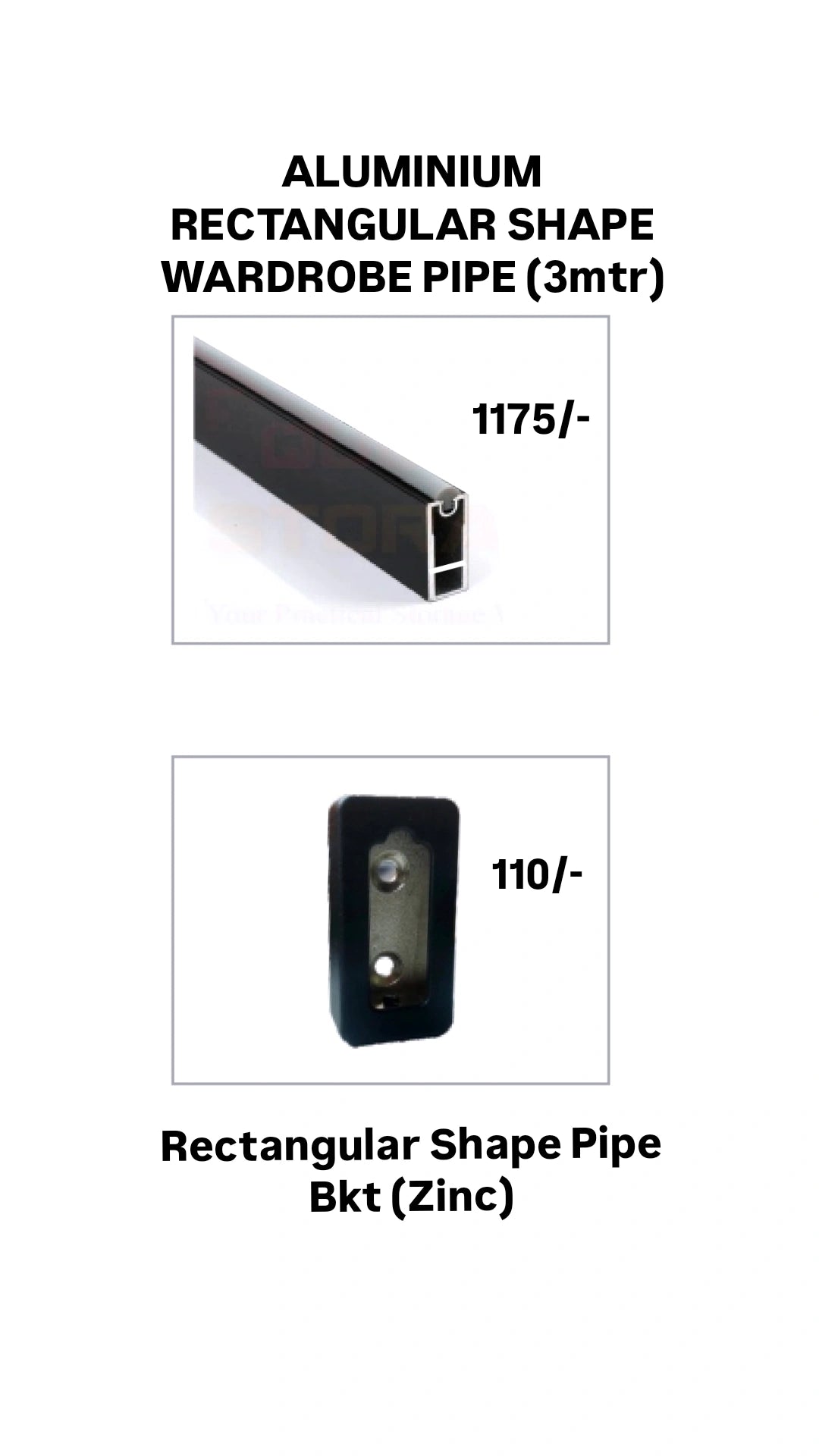 ALUMINIUM RECTANGULAR SHAPE WARDROBE PIPE & BRACKET (BLACK)