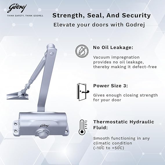 Godrej Hercules Door Closer | No Oil Leakage Guaranteed |(Silver Finish)