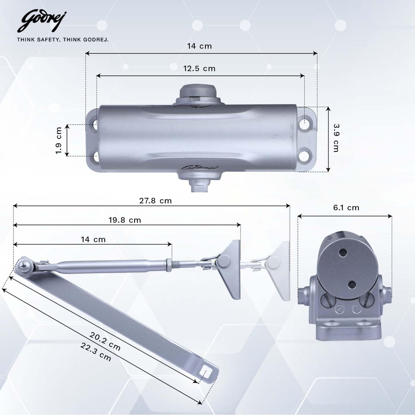 Godrej Hercules Door Closer | No Oil Leakage Guaranteed |(Silver Finish)