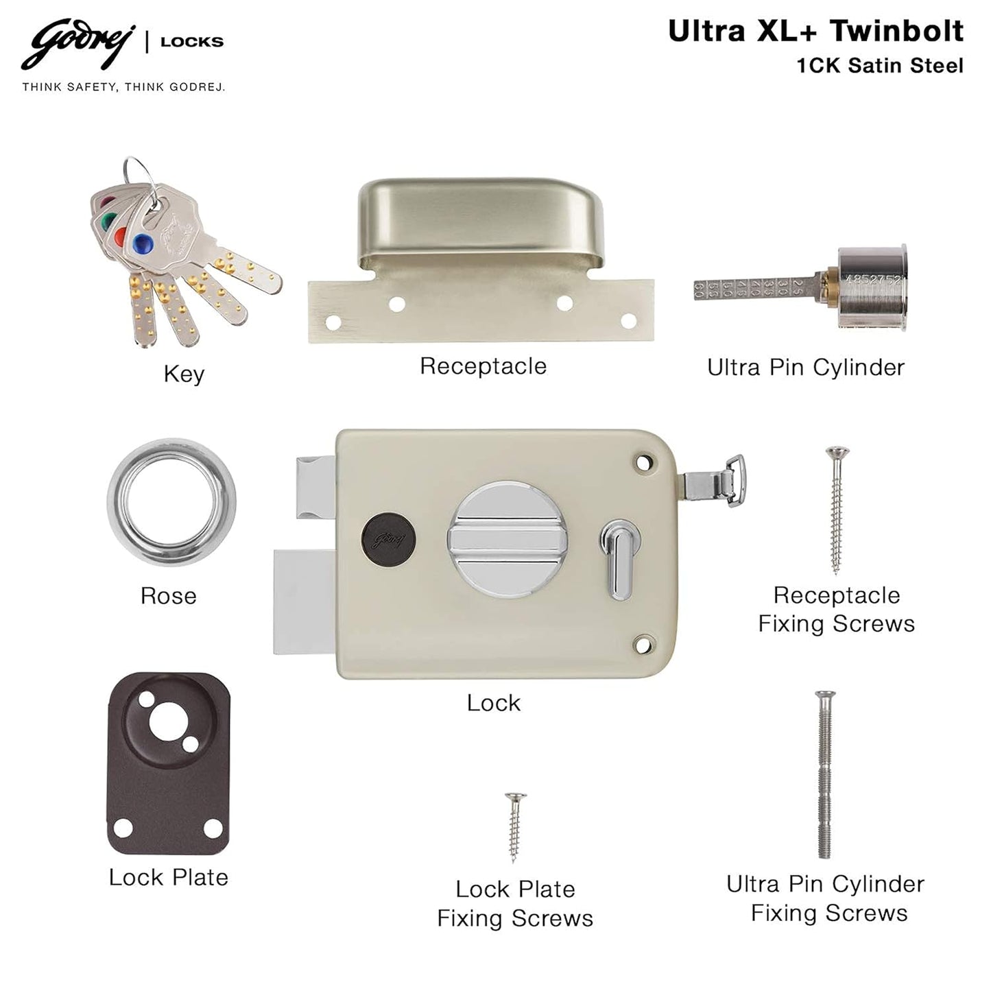 Godrej Rim Lock I Twinbolt XL+ I 1CK Latchbolt (INSIDE OPENING)