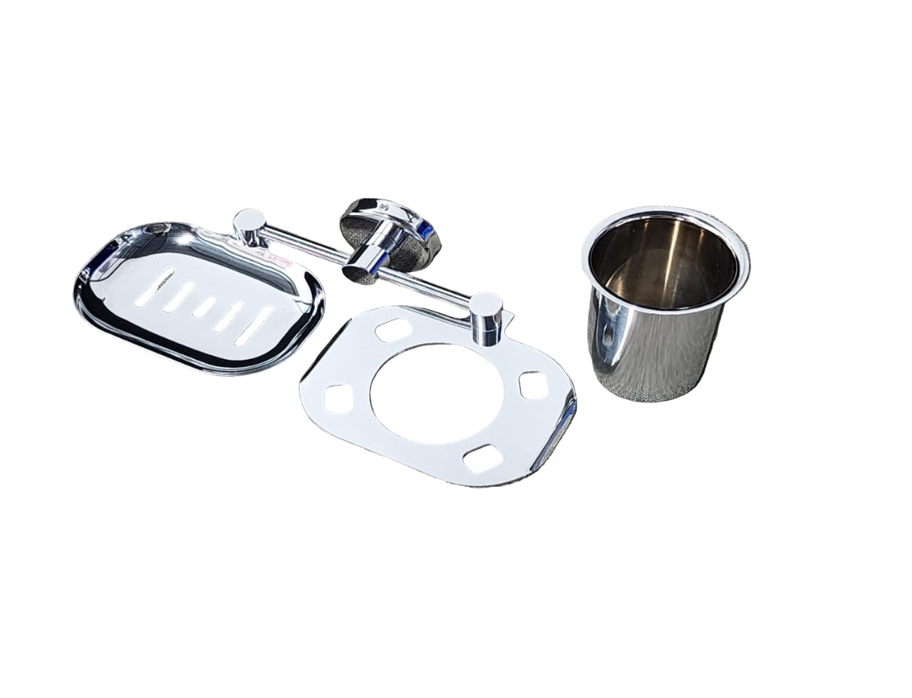 SOAP DISH + TUMBLER HOLDER (STAINLESS STEEL)