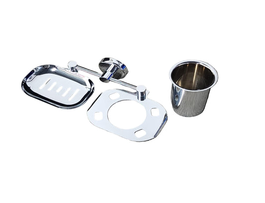 SOAP DISH + TUMBLER HOLDER (STAINLESS STEEL)
