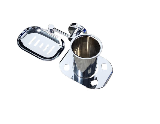 SOAP DISH + TUMBLER HOLDER (STAINLESS STEEL)