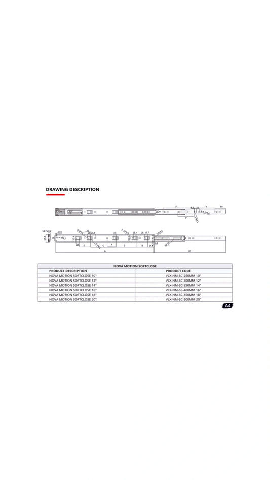 VELLIX SOFT CLOSE DRAWER CHANNEL (LIFETIME WARRANTY)