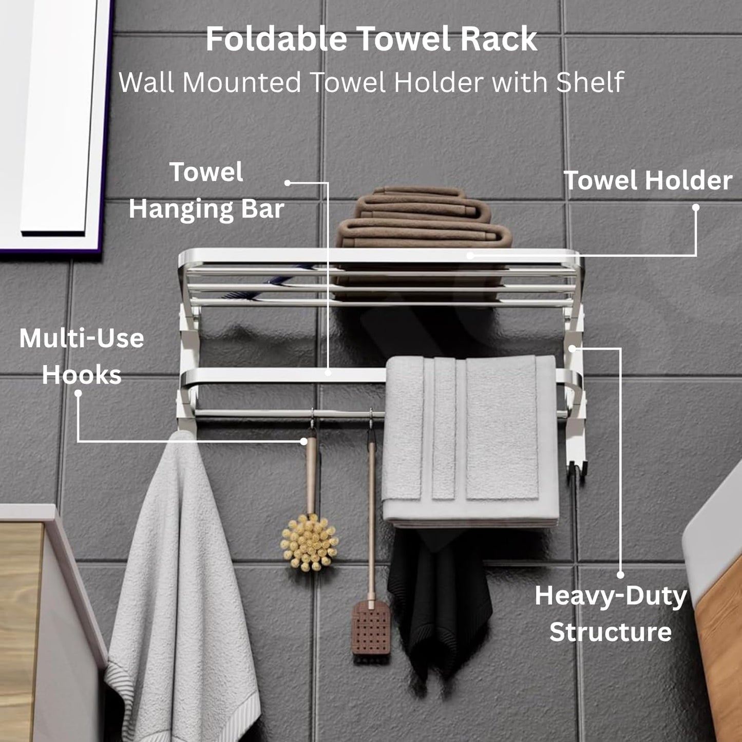 FOLDABLE TOWEL RACK 24" (STAINLESS STEEL)