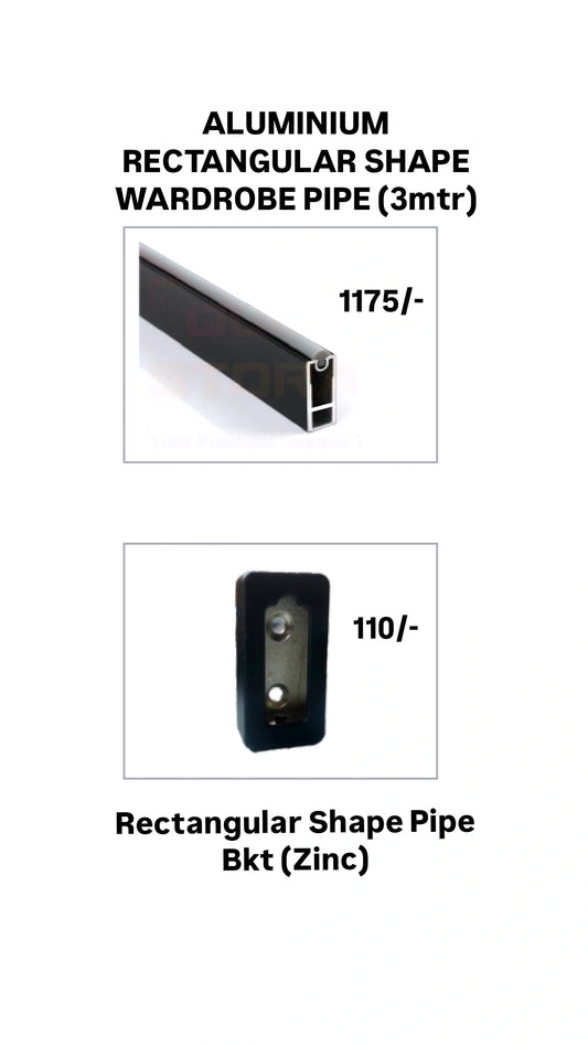 ALUMINIUM RECTANGULAR SHAPE WARDROBE PIPE  & BRACKET (BLACK)