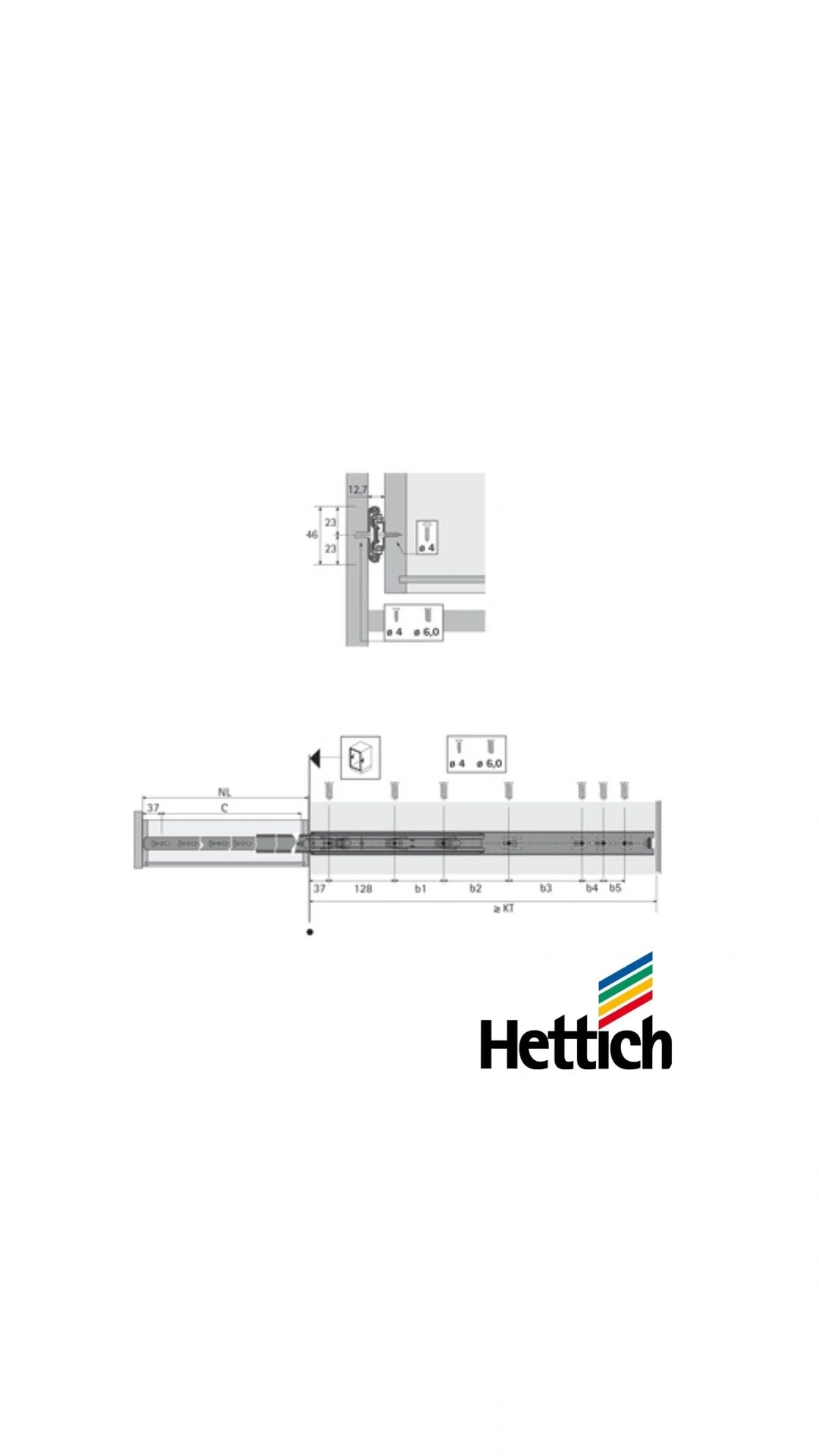 HETTICH REGULAR DRAWER CHANNEL 45KG (KA5632)